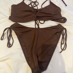 PacSun brown bikini set with a fully adjustable top and ties on the bottoms